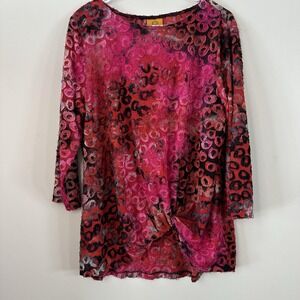 VTG Ruby Rd Large Top Shirt‎ Blouse Women Stretch Twist Knot 3/4 Sleeve Red Pink